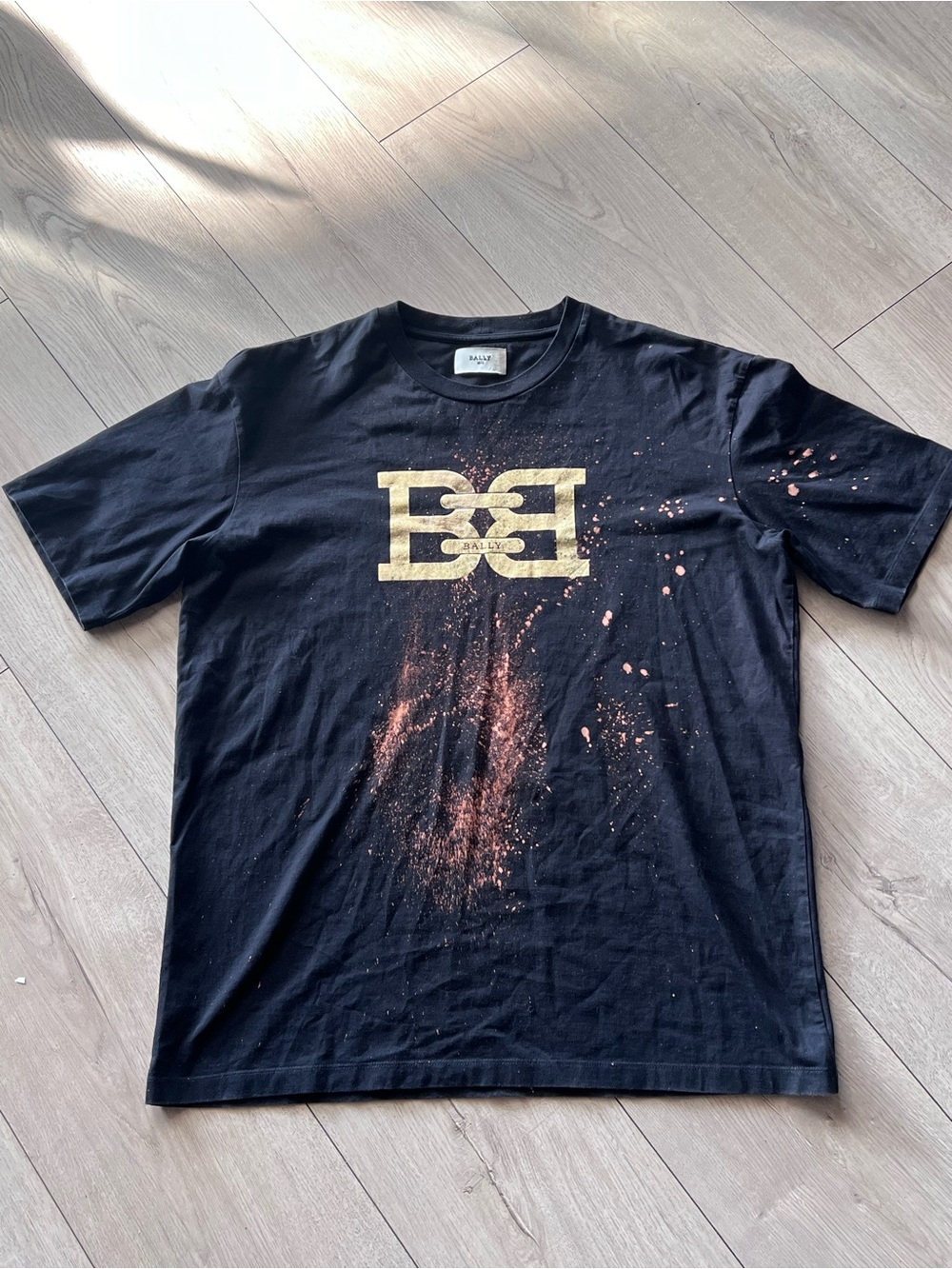 Bally Distress Logo Graphic Print Crew Neck T-Shirt Size L